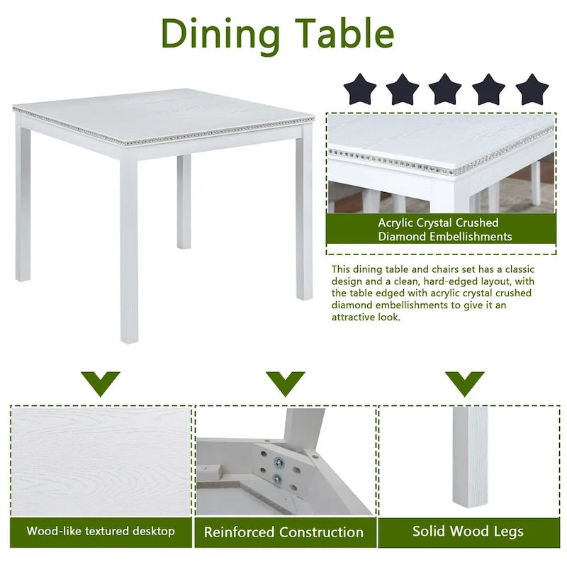 Ensemble de salle à manger carré en bois, Table de cuisine pour petit espace, Table à manger 4 personnes