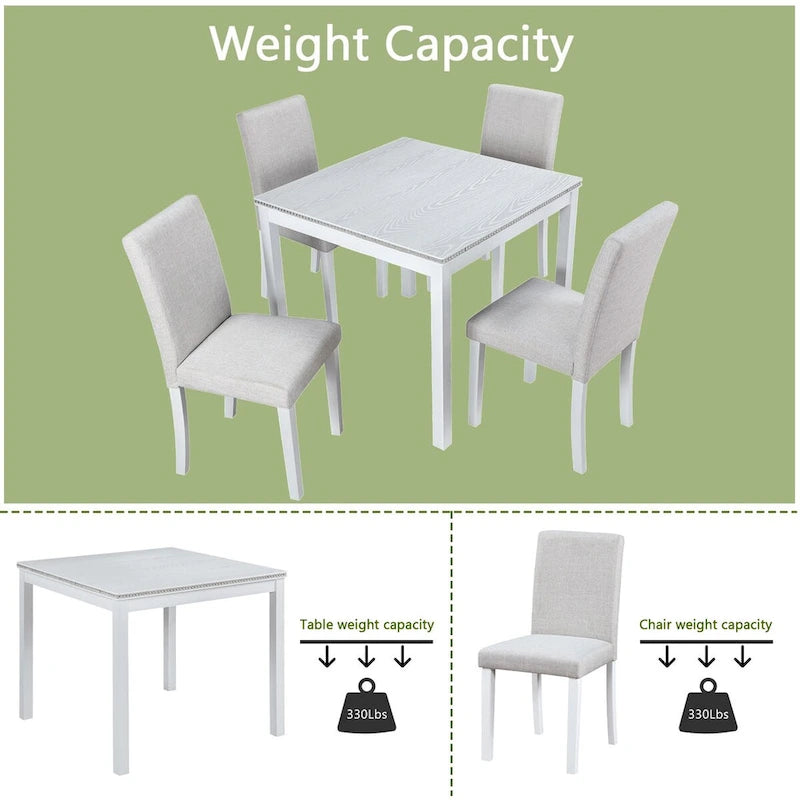 Ensemble de salle à manger carré en bois, Table de cuisine pour petit espace, Table à manger 4 personnes