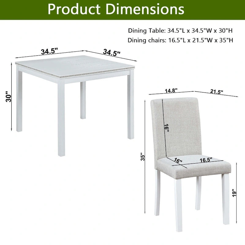 Ensemble de salle à manger carré en bois, Table de cuisine pour petit espace, Table à manger 4 personnes