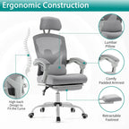 Chaise de bureau à domicile avec repose-pieds, chaises inclinables pivotantes à dossier haut en maille, appui-tête confortable, soutien lombaire