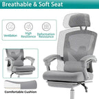 Chaise de bureau à domicile avec repose-pieds, chaises inclinables pivotantes à dossier haut en maille, appui-tête confortable, soutien lombaire