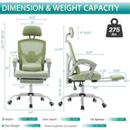 Chaise de bureau à domicile avec repose-pieds, chaises inclinables pivotantes à dossier haut en maille, appui-tête confortable, soutien lombaire