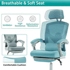 Chaise de bureau à domicile avec repose-pieds, chaises inclinables pivotantes à dossier haut en maille, appui-tête confortable, soutien lombaire