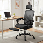 Chaise de bureau à domicile avec repose-pieds, chaises inclinables pivotantes à dossier haut en maille, appui-tête confortable, soutien lombaire