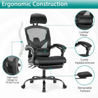 Chaise de bureau à domicile avec repose-pieds, chaises inclinables pivotantes à dossier haut en maille, appui-tête confortable, soutien lombaire