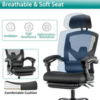 Chaise de bureau à domicile avec repose-pieds, chaises inclinables pivotantes à dossier haut en maille, appui-tête confortable, soutien lombaire