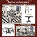 Ensemble table de salle à manger ronde rétro 5 pièces pour 4 personnes avec 4 chaises rembourrées
