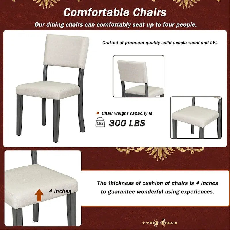 Ensemble table de salle à manger ronde rétro 5 pièces pour 4 personnes avec 4 chaises rembourrées