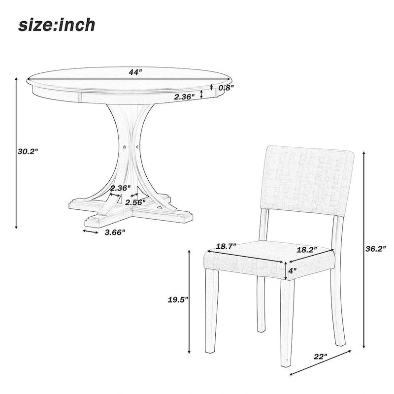 Ensemble table de salle à manger ronde rétro 5 pièces pour 4 personnes avec 4 chaises rembourrées
