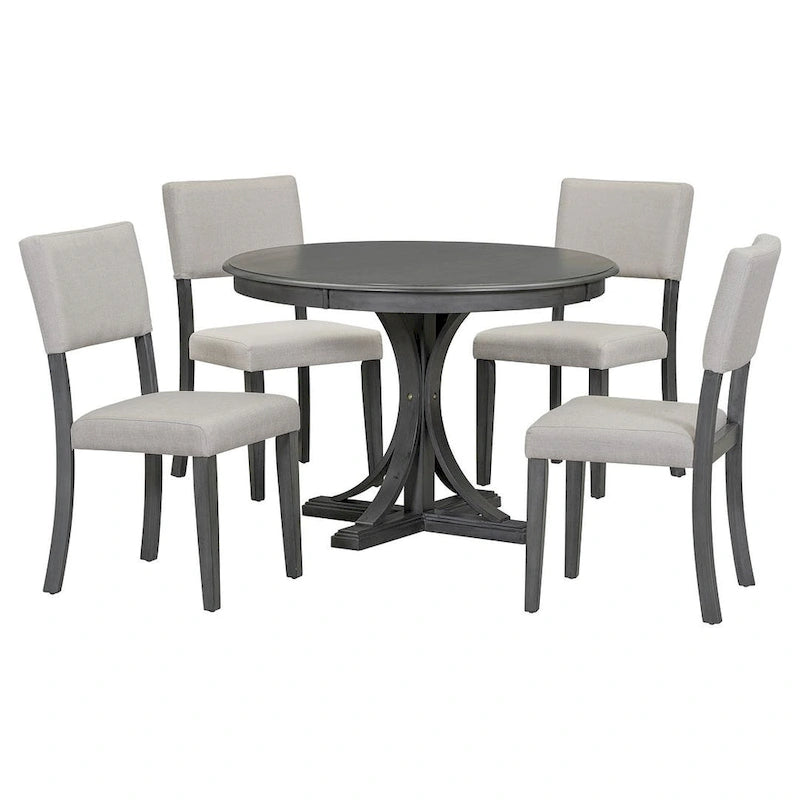 Ensemble table de salle à manger ronde rétro 5 pièces pour 4 personnes avec 4 chaises rembourrées