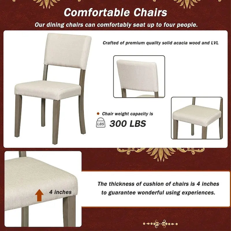 Ensemble table de salle à manger ronde rétro 5 pièces pour 4 personnes avec 4 chaises rembourrées