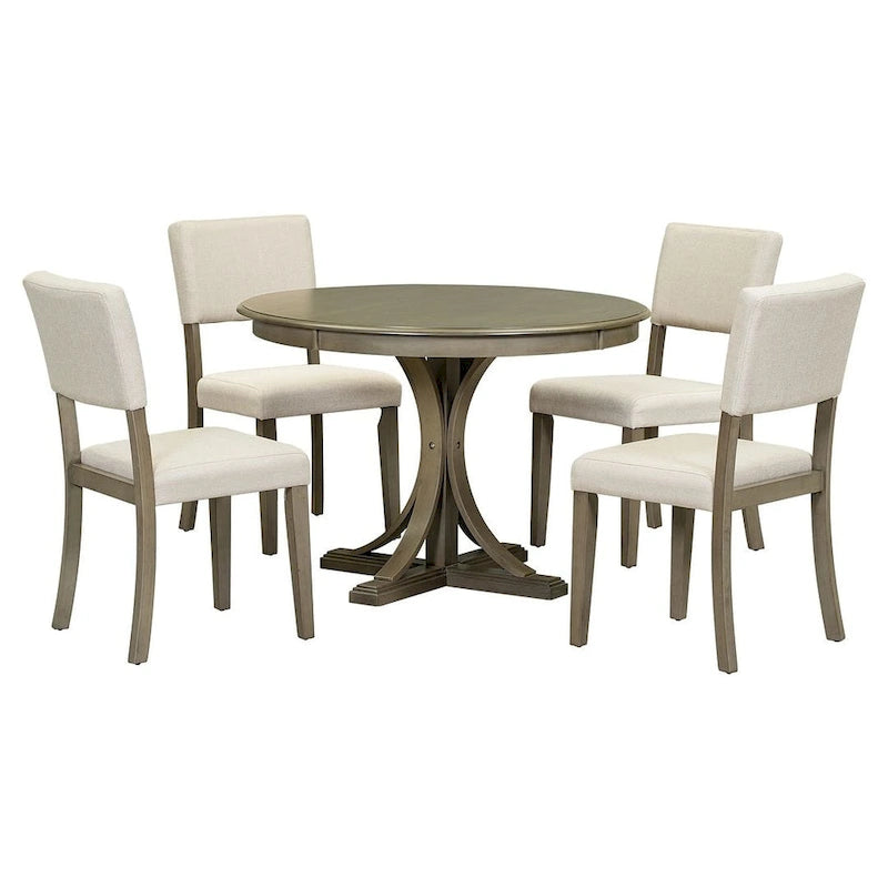 Ensemble table de salle à manger ronde rétro 5 pièces pour 4 personnes avec 4 chaises rembourrées