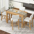 Ensemble de salle à manger 5 pièces à hauteur de comptoir, table et 4 chaises classiques et élégantes en bois naturel.