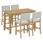 Ensemble de salle à manger 5 pièces à hauteur de comptoir, table et 4 chaises classiques et élégantes en bois naturel.