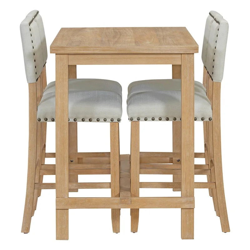 Ensemble de salle à manger 5 pièces à hauteur de comptoir, table et 4 chaises classiques et élégantes en bois naturel.