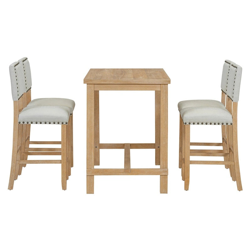 Ensemble de salle à manger 5 pièces à hauteur de comptoir, table et 4 chaises classiques et élégantes en bois naturel.