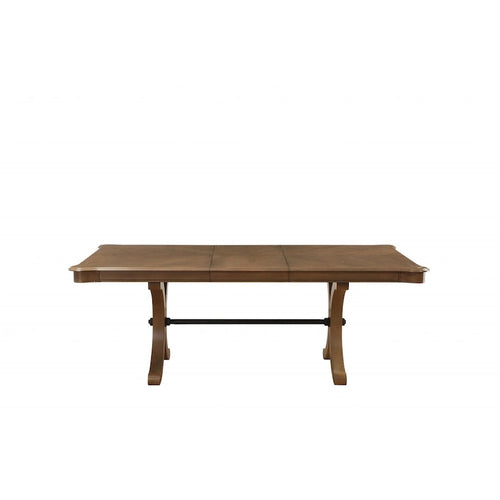Table à manger à tréteaux en bois massif marron de 64 po avec rallonge amovible