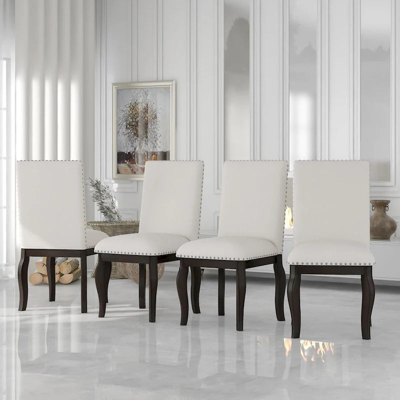 Espresso Wood Set of 4 Dining Chairs with Upholstered